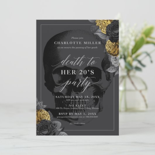 Der Tod für die 20er Party Einladung Black and Gol (Stehend Vorderseite)