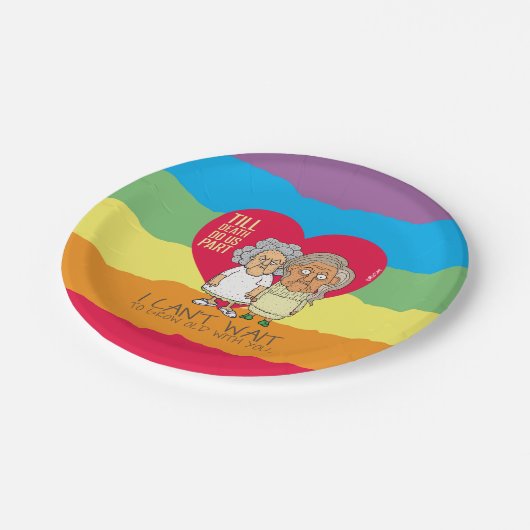 Der Tode ist ein Teil - lustiger lesbischer Cartoo Pappteller (Schrägansicht)