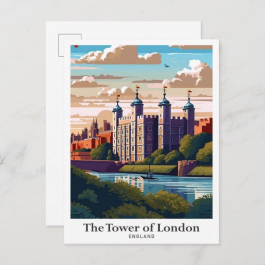 Der Tower of London Vintage Travel Illustration Postkarte (Vorne/Hinten)