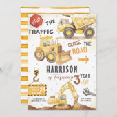 Der Traffic Construction Dump Truck Geburtstag Einladung (Vorne/Hinten)