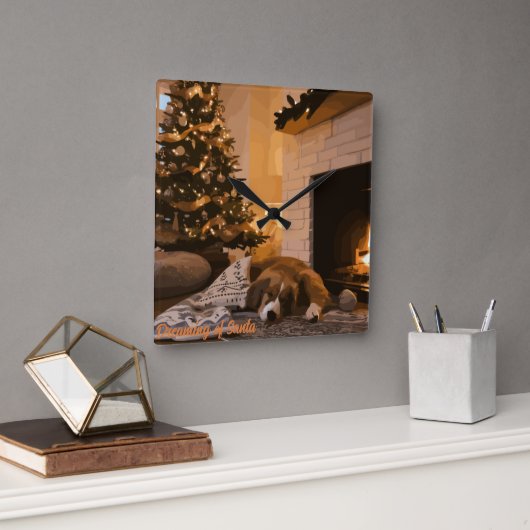 Der Traum vom Weihnachtsmann Quadratische Wanduhr (Büro)