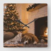 Der Traum vom Weihnachtsmann Quadratische Wanduhr (Vorderseite)