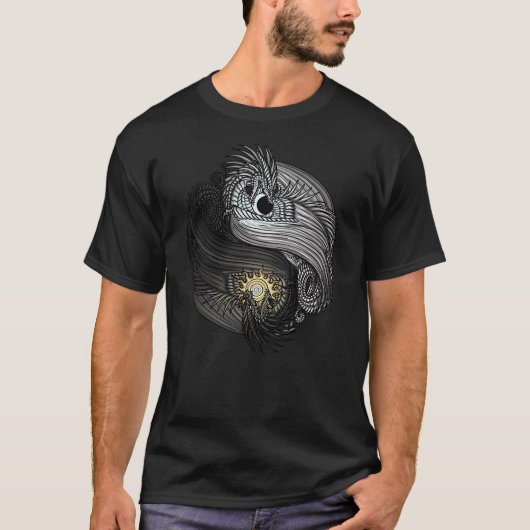 Der Träumende Drache Sonne und Mond Yin Yang Drach T-Shirt (Vorderseite)