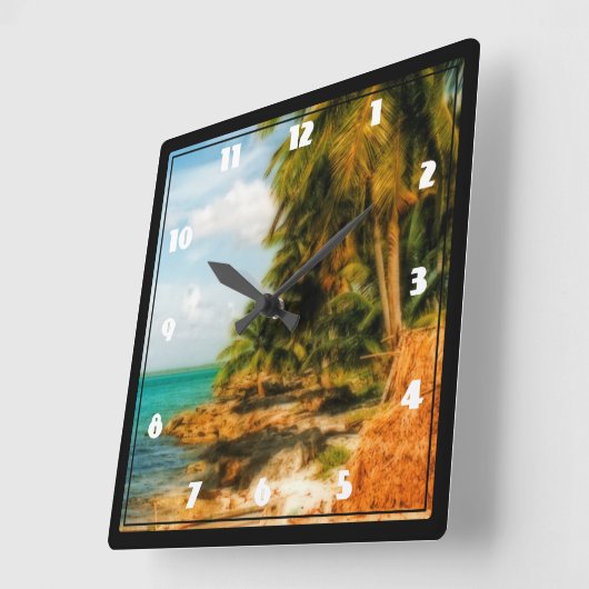Der traumhafte tropische Strand Quadratische Wanduhr (Winkel)