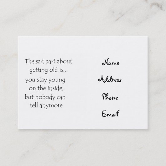 Der traurige Teil, alte Visitenkarten zu bekommen Visitenkarte (Vorderseite)