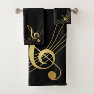 Der Treble Clef: Goldmusik Badhandtuch Set