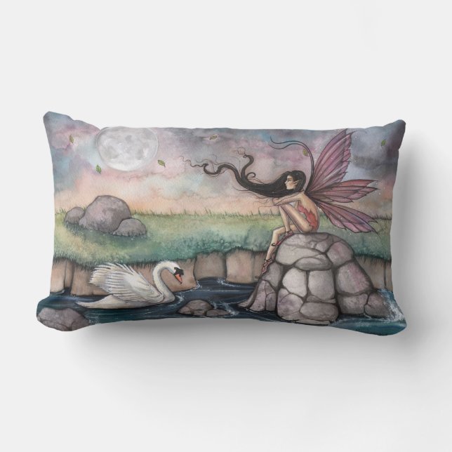 Der Treffpunkt Fairy und Swan Fantasy Art Lendenkissen (Vorderseite)