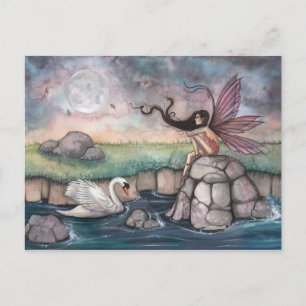 Der Treffpunkt Fairy und Swan Fantasy Art Postkarte