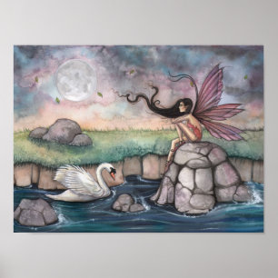 Der Treffpunkt Fee und Schwan Fantasy-Kunstdruck Poster