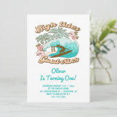 Der Tropical Beach Surfboard Boy's 1. Geburtstag Einladung (Stehend Vorderseite)