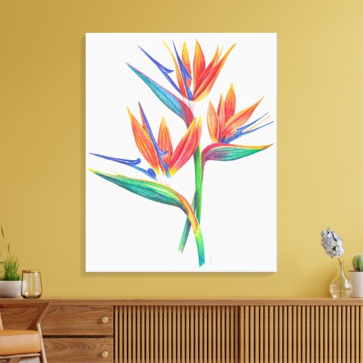 Der tropische Bird of Paradise Zeichnend Originalk Leinwanddruck (Insitu (Wohnzimmer))