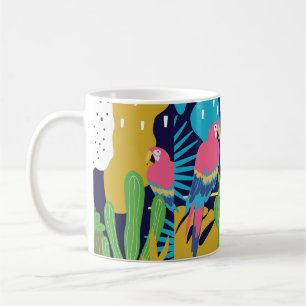 Der tropische Dschungel verlasse mit Papageien. Su Kaffeetasse