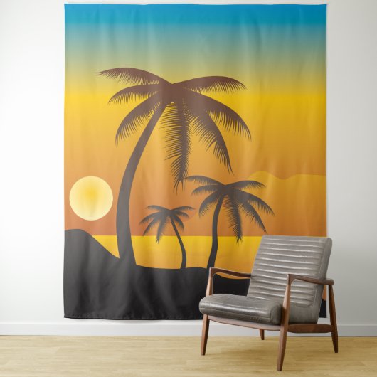 Der tropische Strand mit Palmen Wandteppich (Beispiel)