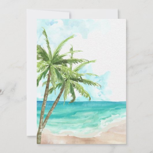 Der tropische Strand mit seinen Palmen und der Hoc Einladung (Rückseite)