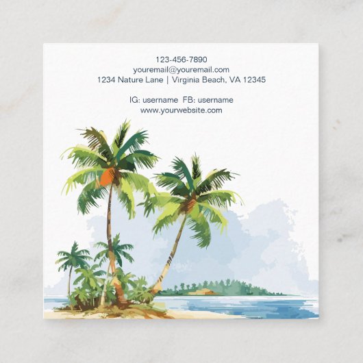 Der tropische Strand mit tropischen Palmen Quadratische Visitenkarte (Rückseite)