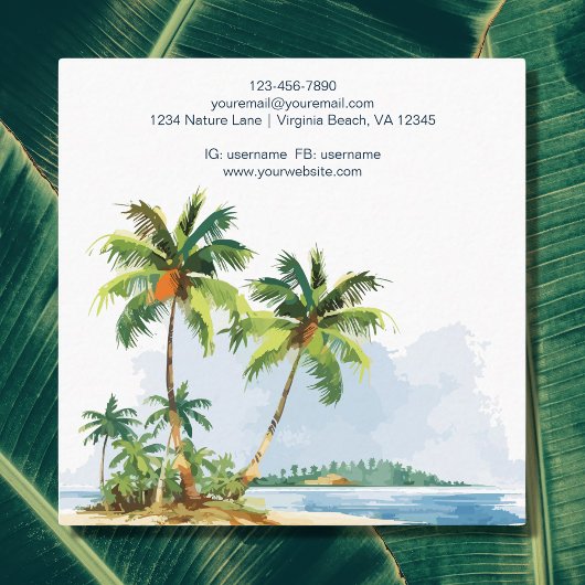 Der tropische Strand mit tropischen Palmen Quadratische Visitenkarte