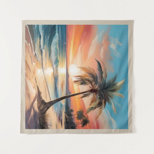 Der tropische Strand und der Palmenhain sind groß Wandteppich (Vorderseite (Horizontal))