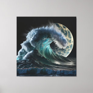 Der Tsunami windet im Glühen des Mondes. Leinwanddruck