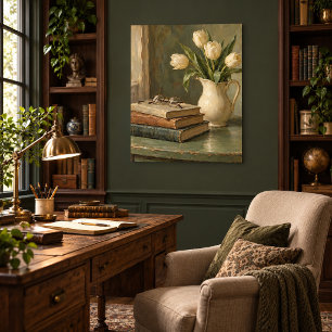 Der Tulpen-Lesetisch-Kunstprint Poster