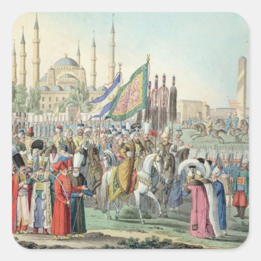 Der türkische Sultan überprüft seine Janissären (e Quadratischer Aufkleber (Vorderseite)