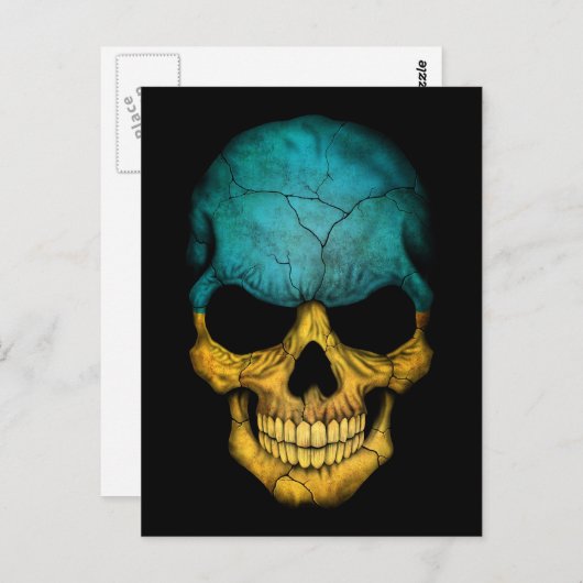 Der ukrainische Flaggenschädel auf schwarz Postkarte (Vorne/Hinten)