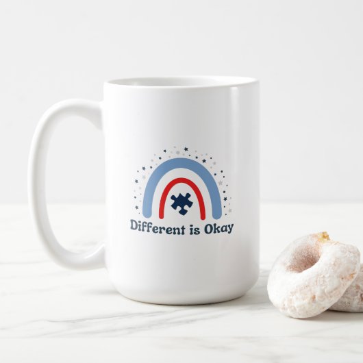 Der Unterschied ist Okay Autismus Tasse, 15 oz Kaffeetasse (Mit Donut)