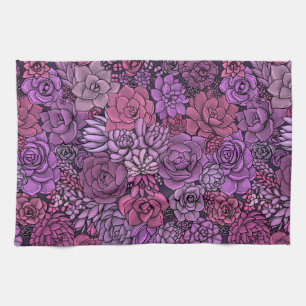 Der üppige Garten in Rosa und Violett Geschirrtuch