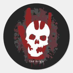 Der Ursprungshandschlag-Totenkopf-Blutspritzer-Roc Runder Aufkleber