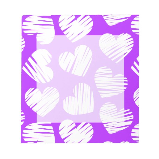Der Valentinstag eines modernen Lila Doodled Herze Notizblock (Vorderseite)