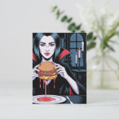 Der Vampir mit einem Cheeseburger Postkarte (Stehend Vorderseite)