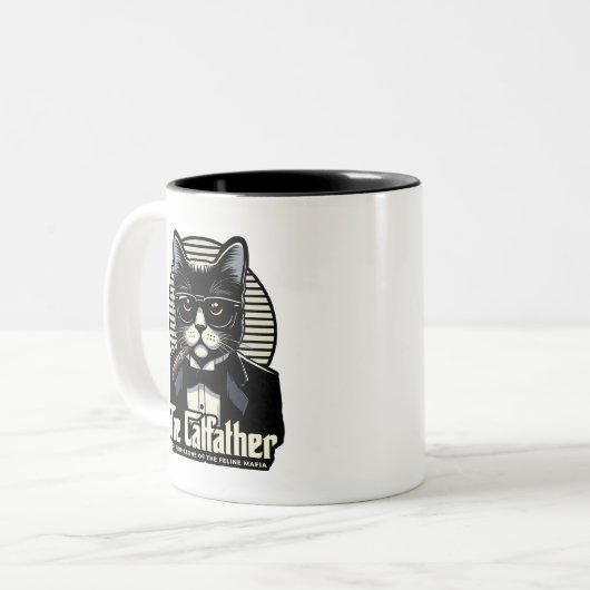 Der Vater: Don Purr-leone von Feline Mafia Zweifarbige Tasse (Vorderseite Links)