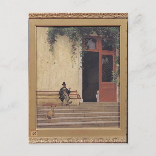 Der Vater und Sohn des Künstlers vor der Tür Postkarte (Vorderseite)