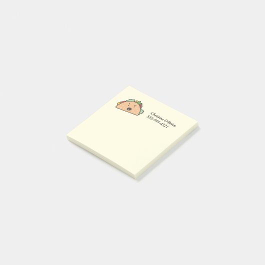 Der verärgerte Taco mit vollständigem Namen und Post-it Klebezettel (angewinkelt)