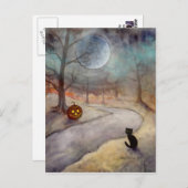 Der vergessene Weg Halloween Schwarze Katze und Kü Postkarte (Vorne/Hinten)
