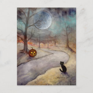 Der vergessene Weg Halloween Schwarze Katze und Kü Postkarte