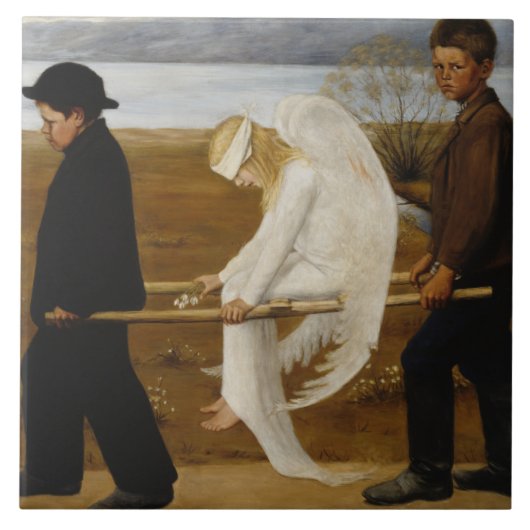 Der verwundete Engel (von Hugo Simberg) Fliese (Vorderseite)