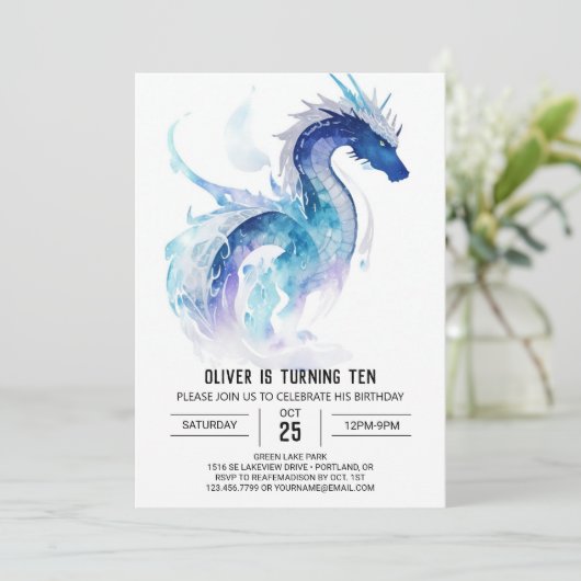 Der verzaubernde Feueratemdrache zum Geburtstag Einladung (Stehend Vorderseite)