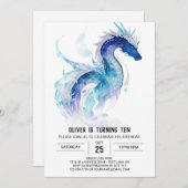 Der verzaubernde Feueratemdrache zum Geburtstag Einladung (Vorne/Hinten)