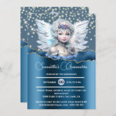 Der verzauberte Glitzer Quinceañera blu Einladung (Vorne/Hinten)