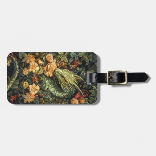 Der verzauberte grüne Drache mit seinem eleganten  Gepäckanhänger (Vorderseite horizontal)