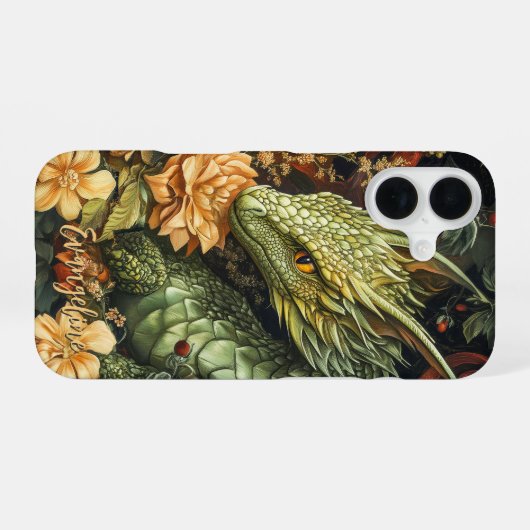Der verzauberte grüne Drache mit seinem eleganten iPhone 16 Hülle (Rückseite (Horizontal))