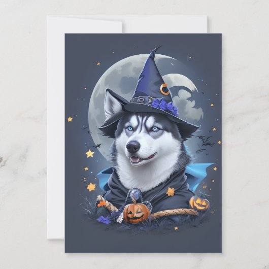 Der verzauberte Husky-Hund: Magische Halloween-Fre Dankeskarte (Vorderseite)