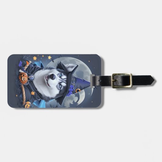 Der verzauberte Husky-Hund: Magische Halloween-Fre Gepäckanhänger (Vorderseite horizontal)