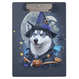 Der verzauberte Husky-Hund: Magische Halloween-Fre Klemmbrett