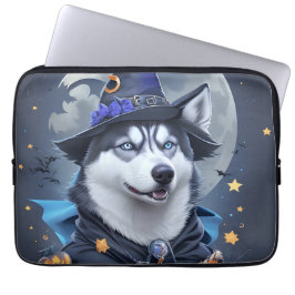 Der verzauberte Husky-Hund: Magische Halloween-Fre Laptopschutzhülle