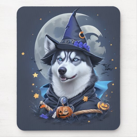 Der verzauberte Husky-Hund: Magische Halloween-Fre Mousepad (Vorne)