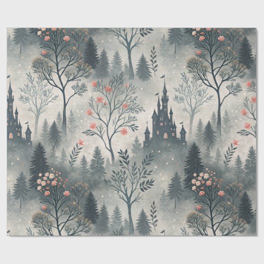 Der verzauberte Misty Forest mit dunklem Schloss - Geschenkpapier (Flach)