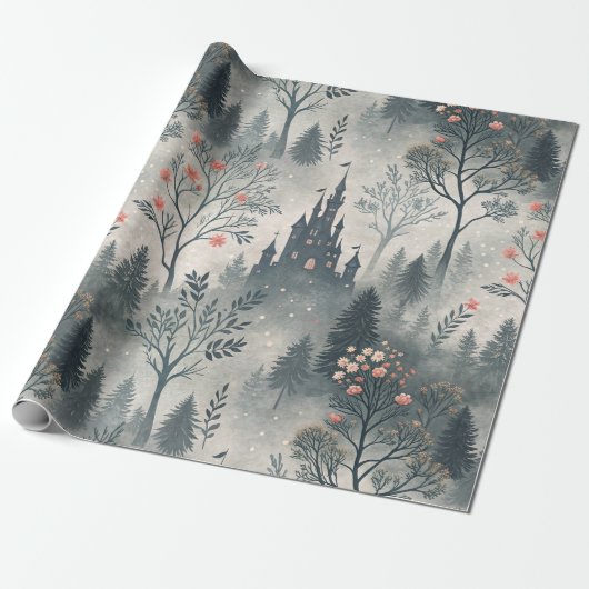 Der verzauberte Misty Forest mit dunklem Schloss - Geschenkpapier (Ungerollt)