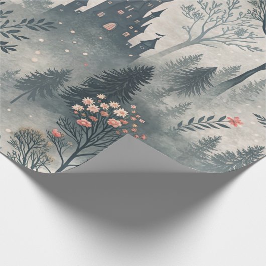 Der verzauberte Misty Forest mit dunklem Schloss - Geschenkpapier (Ecke)