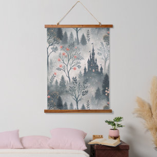 Der verzauberte Misty Forest mit dunklem Schloss - Wandteppich Mit Holzrahmen